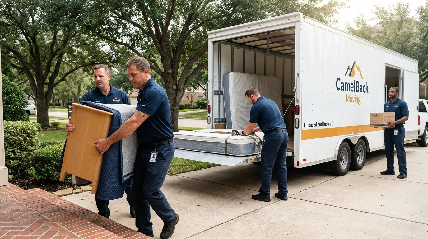 Crew loading residential truck for cross-state move from Hallowell, ME