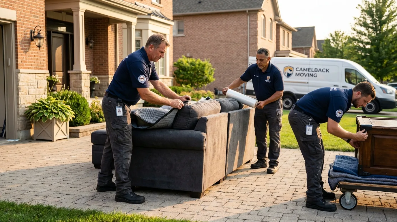 Large estate moving crew wrapping furniture in Hallowell, ME
